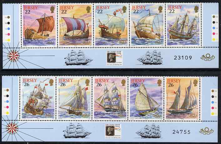 Jersey 2000 'The Stamp Show 2000' - Maritime Heritage set of 10 unmounted mint, SG 936-45, stamps on ships, stamps on stamp exhibitions
