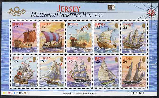 Jersey 2000 'The Stamp Show 2000' - Maritime Heritage perf m/sheet of 10 with Stamp show logo unmounted mint, SG MS946a, stamps on ships, stamps on stamp exhibitions