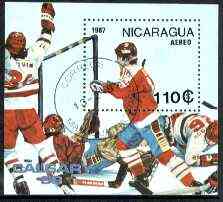 Nicaragua 1987 Calgary Winter Olympics perf m/sheet (Ice Hockey) fine cto used, SG MS 2833, stamps on olympics, stamps on ice hockey
