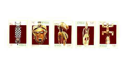Senegal 1997 Traditional Masks set of 5 on matt card, as SG 1486-90, stamps on masks