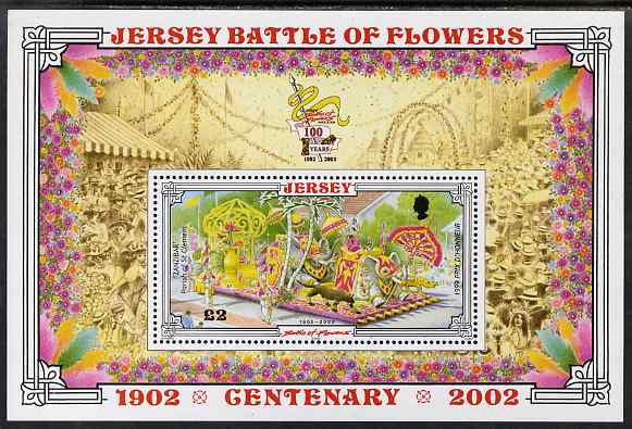 Jersey 2002 Centenary of Battle of Flowers Parade perf m/sheet unmounted mint, SG MS1059, stamps on flowers, stamps on carnival, stamps on elephants