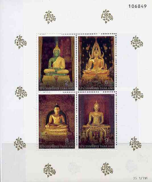Thailand 1995 Visakhapuja Day (Statues of Buddha) m/sheet containing set of 4 unmounted mint, SG MS 1784, stamps on statues, stamps on religion, stamps on buddha, stamps on buddhism
