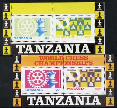Tanzania 1986 World Chess/Rotary m/sheet with red omitted plus normal both unmounted mint as SG MS 463, stamps on chess  rotary 