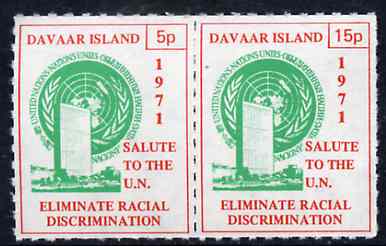 Davaar Island 1971 Rouletted 5p & 15p red & green se-tenant pair (Salute to the UN - Racial Discrimination) produced for use during Great Britain Postal strike unmounted mint, stamps on strike, stamps on united nations, stamps on racism, stamps on human rights  