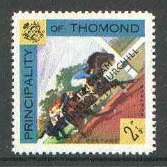 Thomond 1965 Horse Racing 2.5d (Diamond-shaped) with 'Sir Winston Churchill - In Memorium' overprint in black unmounted mint*, stamps on horses, stamps on churchill, stamps on horse racing