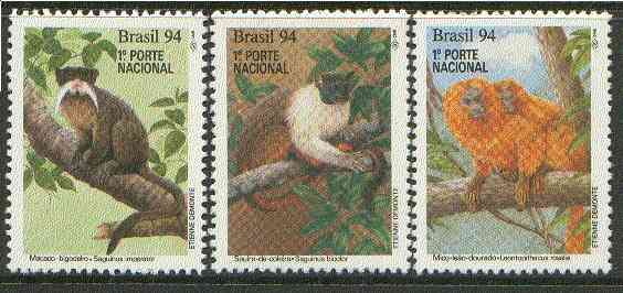 Brazil 1994 Endangered  Mammals (Tamarins) undenominated set of 3 unmounted mint SG 2640-42*, stamps on animals, stamps on apes, stamps on  wwf , stamps on mammals