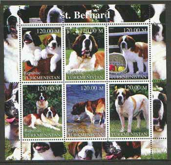 Turkmenistan 2000 St Bernard Dogs perf sheetlet containing set of 6 values unmounted mint, stamps on dogs, stamps on st bernard
