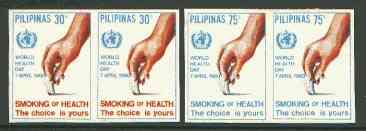 Philippines 1980 World Health Day - Anti Smoking set of 2 in imperf pairs on gummed wmk'd paper (from the single imperf archive sheets) as SG 1585-86, stamps on smoking, stamps on tobacco