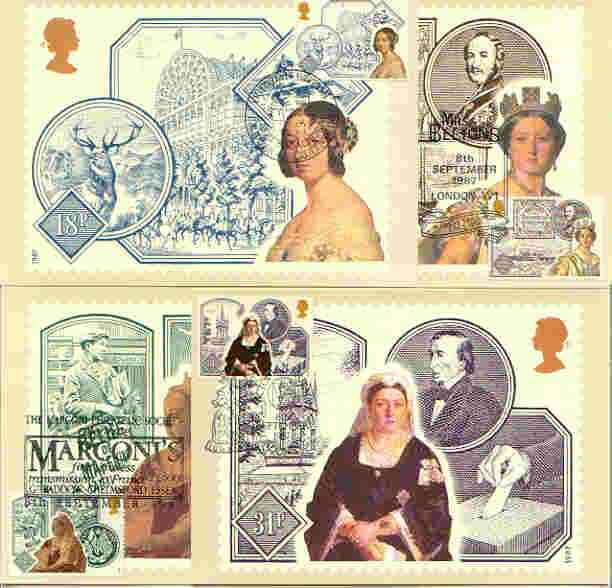 Great Britain 1987 Queen Victoria's Accession 150th Anniversary set of 4 PHQ cards with appropriate stamps each very fine used with first day cancels, stamps on royalty, stamps on history, stamps on elections, stamps on newspapers, stamps on ships, stamps on cable, stamps on slania