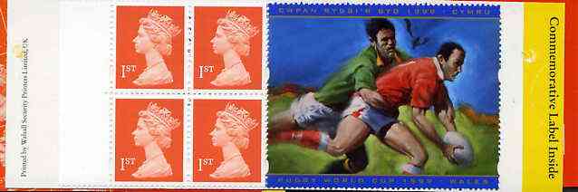 Great Britain 1999 Booklet containing 4 x 1st class stamps plus Rugby World Cup Commemorative label. pristine, stamps on rugby, stamps on sport