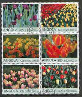 Angola 2000 Tulips set of 6 very fine cto used, stamps on flowers, stamps on tulips