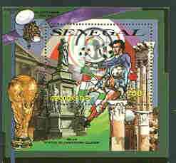 Senegal 2000 Korea/Japan World Cup opt in silver on 1990 Football perf m/sheet (Statue of Columbus) unmounted mint, stamps on football, stamps on columbus, stamps on statues, stamps on sport