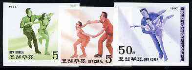 North Korea 1997 Figure Skating Championships imperf set of 3 unmounted mint, as SG N3654-56* (from limited printing), stamps on sport, stamps on ice skating