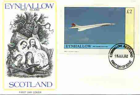 Eynhallow 1982 Concorde imperf deluxe sheet (\A32 value) on cover with first day cancel, stamps on aviation, stamps on concorde