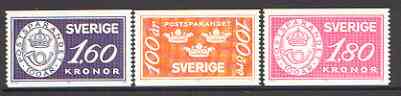 Sweden 1984 Centenary of Postal Savings set of 3 unmounted mint, SG 1180-82, stamps on postal, stamps on savings, stamps on posthorns