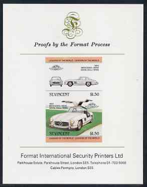 St Vincent 1983 $1.50 Mercedes Benz 300SL (1954) imperf se-tenant proof pair mounted on Format International proof card (as SG 733a), stamps on cars, stamps on mercedes
