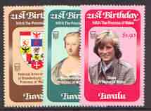 Tuvalu 1982 Princess Di's 21st Birthday set of 3 unmounted mint, SG 184-86, stamps on royalty, stamps on diana