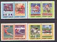 St Lucia 1984 Olympics (Leaders of the World) set of 8 opt'd SPECIMEN, as SG 727-34 unmounted mint, stamps on sport, stamps on olympics, stamps on hurdles, stamps on show jumping, stamps on horses, stamps on gymnastics, stamps on volleyball, stamps on  gym , stamps on gymnastics, stamps on 