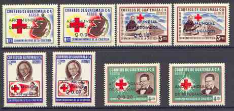 Guatemala 1960 World Refugee Year opts on Red Cross set of 8 unmounted mint, SG 637-44*, stamps on refugees, stamps on red cross