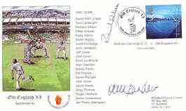 Great Britain 2000 Old England XI (v Bishops Cannings CC) illustrated cover with special 'Cricket' cancel, signed by Derek Randall and Richard Ellison, stamps on sport, stamps on cricket