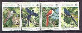 Seychelles 1996 WWF - Paradise Flycatcher strip of 4 unmounted mint, SG 856a, stamps on wwf, stamps on birds, stamps on flycatchers, stamps on  wwf , stamps on 