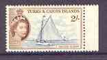 Turks & Caicos Islands 1957 Uakon (Caicos Sloop) 2s from def set unmounted mint, SG 248, stamps on ships, stamps on yachts