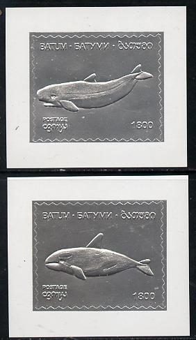 Batum 1994 Whales set of 2 s/sheets in silver unmounted mint, stamps on animals    marine-life      whales