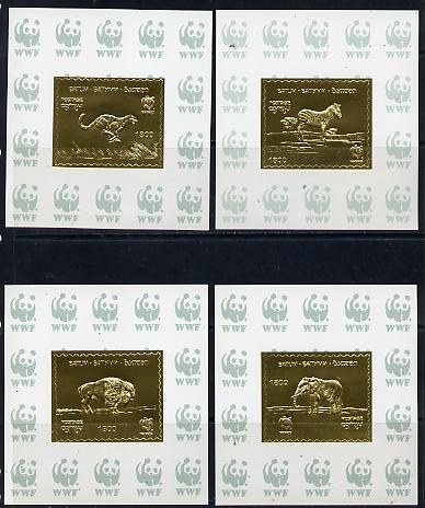Batum 1994 WWF Animals set of 4 s/sheets in gold foil unmounted mint, stamps on animals  wwf, stamps on  wwf , stamps on 