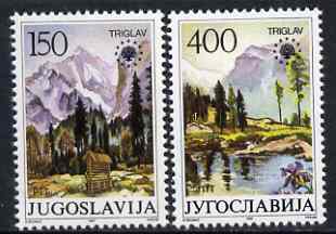 Yugoslavia 1987 Nature Protection (Triglav Nat Park) set of 2 unmounted mint, SG 2360-61, stamps on mountains, stamps on trees, stamps on national parks, stamps on parks