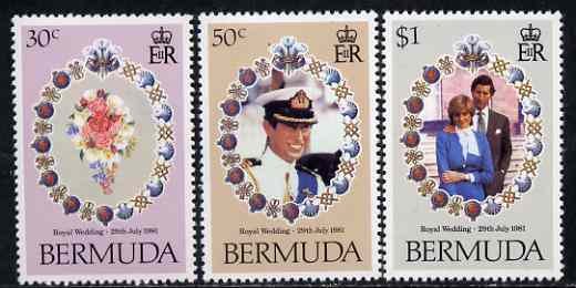 Bermuda 1981 Royal Wedding set of 3 unmounted mint, SG 436-38, stamps on royalty, stamps on charles, stamps on diana