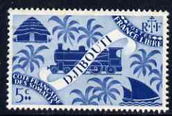 Djibouti 1943 Symbols incl Loco 5c blue unmounted mint, SG 361, stamps on railways
