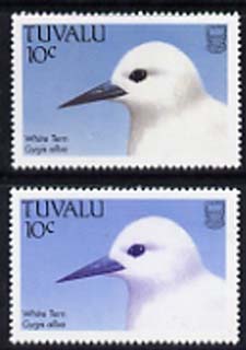 Tuvalu 1988 White Tern 10c with red omitted plus normal, both unmounted mint, SG 503var, stamps on birds, stamps on terns