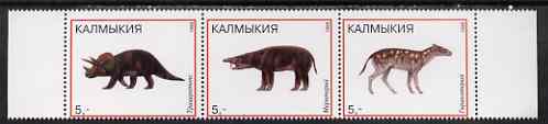Kalmikia Republic 1998 Dinosaurs perf sheetlet containing set of 3 values complete unmounted mint, stamps on , stamps on  stamps on dinosaurs