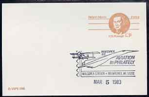 Postmark - United States 1983 Robert Morris 13c p/stat card with Milcopex illustrated cancel showing Concorde, stamps on aviation, stamps on concorde