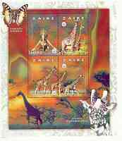 Zaire 1997 Wild Animals (Giraffe) perf sheetlet containing set of 4 values each with Scout Logo unmounted mint, Mi 1314-17, stamps on animals, stamps on giraffes, stamps on butterflies, stamps on scouts