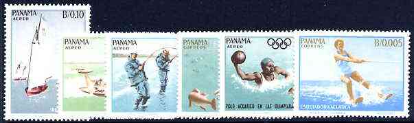 Panama 1964 Aquatic Sports perf set of 6 unmounted mint, SG 875-80, stamps on sport, stamps on olympics, stamps on water polo, stamps on water skiing, stamps on swimming, stamps on fishing, stamps on sailing, stamps on speedboat