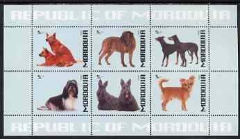 Mordovia Republic 1999 Dogs #1 perf sheetlet containing set of 6 values unmounted mint (pale blue background), stamps on , stamps on  stamps on dogs