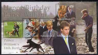 Falkland Islands 2002 Prince William's 18th Birthday m/sheet unmounted mint, stamps on royalty, stamps on william, stamps on dogs, stamps on 