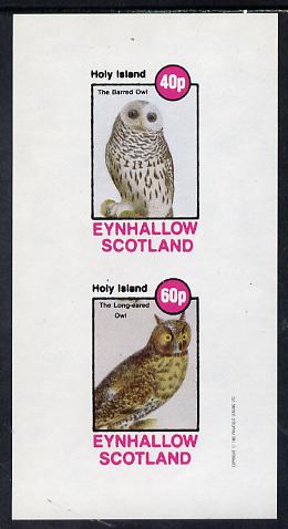 Eynhallow 1982 Owls (Barred Owl & Lonf-Eared Owl) imperf set of 2 values (40p & 60p) unmounted mint, stamps on birds, stamps on birds of prey, stamps on owls