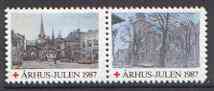 Cinderella - Denmark (Arhus) 1987 Christmas Red Cross se-tenant set of 2 perf labels produced by Arhus Red Cross, stamps on christmas, stamps on red cross, stamps on 