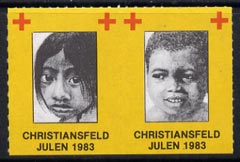 Cinderella - Denmark (Christiansfeld) 1983 Christmas Red Cross set of 2 rouletted labels produced by Christiansfeld Red Cross (childrens faces), stamps on christmas, stamps on red cross, stamps on children