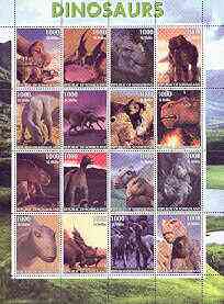 Somaliland 2001 Dinosaurs perf sheetlet #2 containing set of 16 values unmounted mint, stamps on dinosaurs, stamps on 