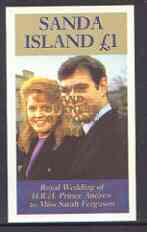 Sanda Island 1986 Royal Wedding imperf souvenir sheet (Â£1 value) opt'd Duke & Duchess of York in gold, unmounted mint, stamps on royalty, stamps on andrew & fergie