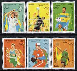 Cambodia 1996 Atlanta Olympic Games (3rd issue) perf set of 6 unmounted mint, SG 1495-1500, stamps on olympics, stamps on tennis, stamps on handball, stamps on football, stamps on basketball, stamps on running, stamps on baseball, stamps on sport