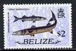Belize 1974 Great Barracuda $2 (from def set) unmounted mint SG 373, stamps on fish, stamps on barracuda