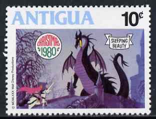 Antigua 1980 Slaying the Dragon 10c (from Disney Sleeping Beauty Christmas set) unmounted mint, SG 676, stamps on dragons, stamps on swords