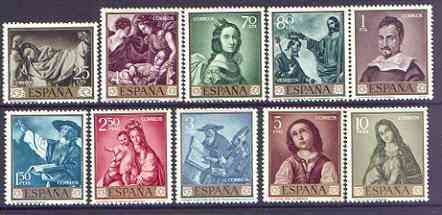 Spain 1962 Stamp Day & Zurbaran Commemoration set of 10 unmounted mint, SG 1479-88, stamps on , stamps on  stamps on postal, stamps on  stamps on arts, stamps on  stamps on zurbaran, stamps on  stamps on renaissance