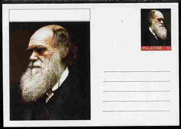Palatine (Fantasy) Personalities - Charles Darwin postal stationery card unused and fine, stamps on personalities, stamps on science, stamps on animals, stamps on darwin