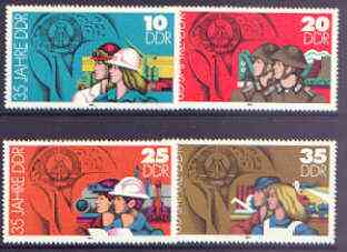 Germany - East 1984 35th Anniversary of German Democratic Republic (3rd issue) perf set of 4 unmounted mint, SG E22609-12, stamps on constitutions, stamps on militaria, stamps on building, stamps on agriculture