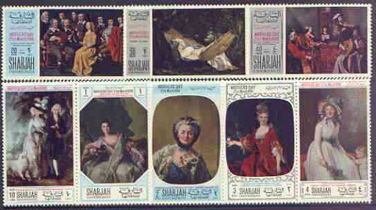 Sharjah 1968 Mothers Day paintings perf set of 8 unmounted mint, Mi 426-33, stamps on arts, stamps on women, stamps on gainsborough, stamps on courbet, stamps on david